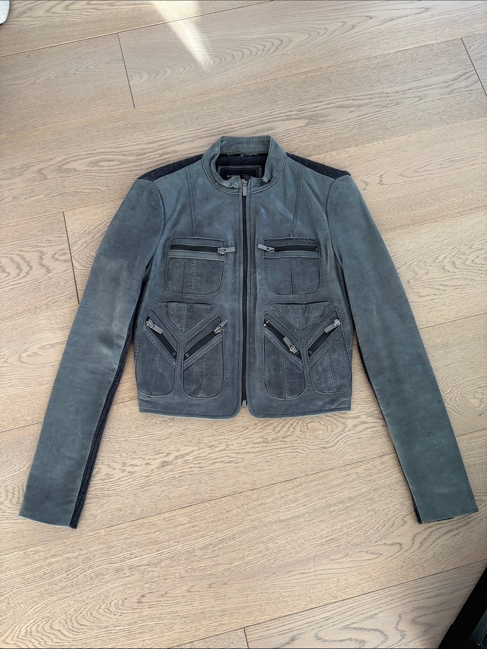 BCBGMaxAzria Charcoal Gray Leather Moto Jacket